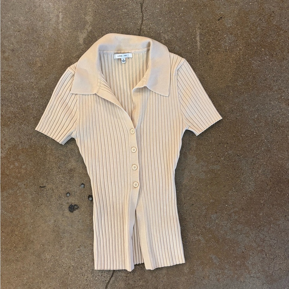 Love Tree Beige Ribbed Knit Top